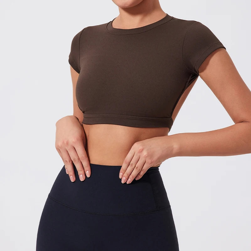 Women Backless Crop Top Quick Dry Yoga Gym Workout Sportswear Activewear