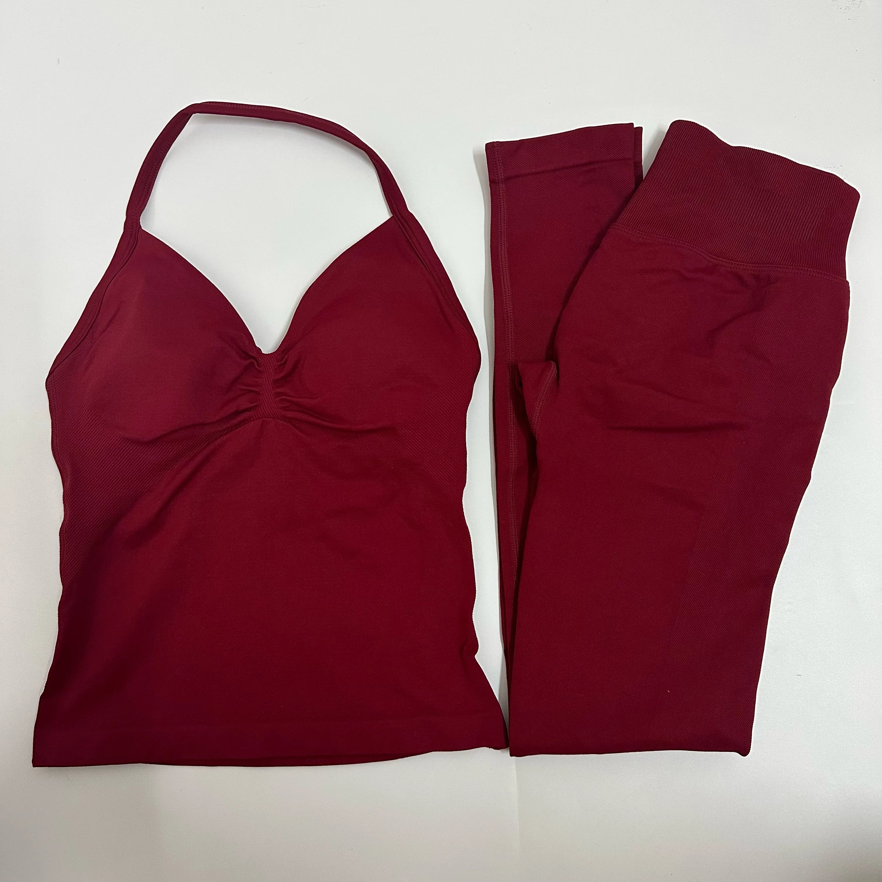 Backless Yoga Set Women Tank Top High Waist Scrunch Leggings Gym Fitness Outfit