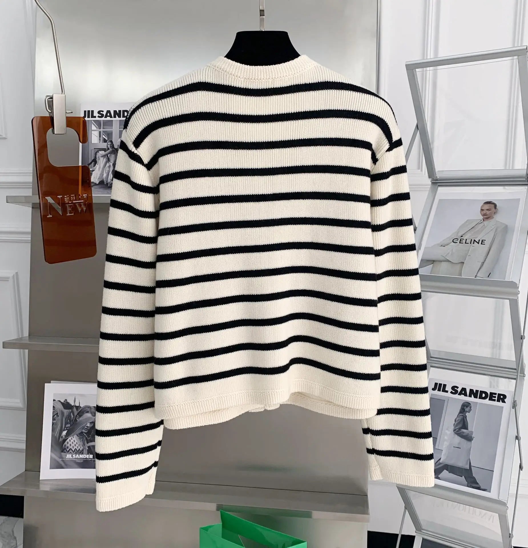 Women Striped Knit Cardigan Crop Top O Neck Long Sleeve Casual Sweater Jacket