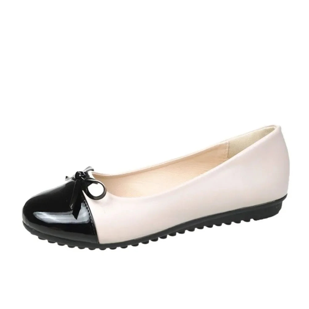 Women Leather Ballerina Flats Bowknot Loafers Non Slip Comfort Shoes