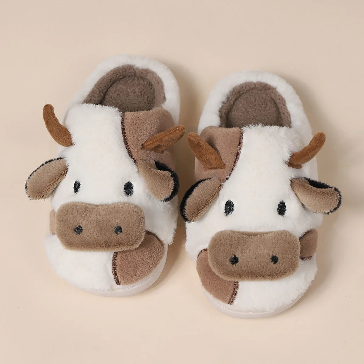 Cow Milk Fuzzy Slippers Women Winter Plush Soft Cozy Cartoon House Bedroom Shoes