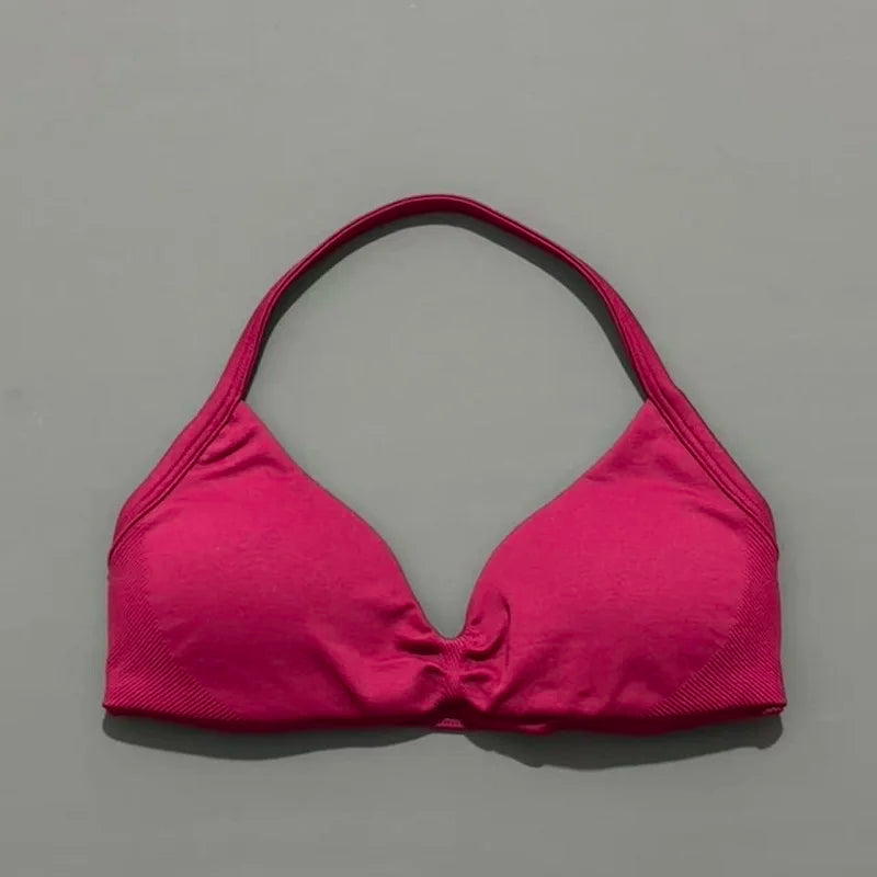 Seamless Strappy Sports Bra Halter Gym Top Women High Support Yoga Tank