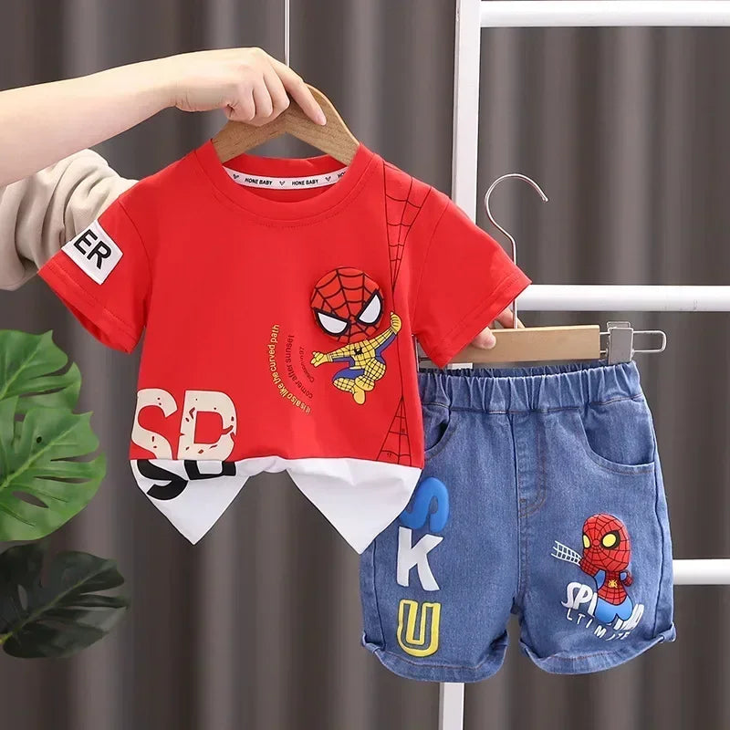 Baby Boys Spider Hero Short Sleeve T-Shirt and Jeans Set Summer Outfit