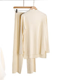 Women Knitted Two Piece Set Turtleneck Sweater and Straight Jogger Pants Winter Tracksuit