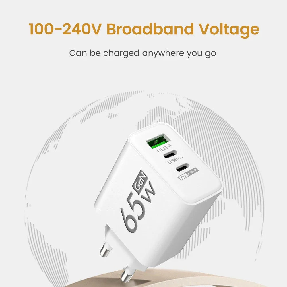 65W GaN Fast Charger USB PD Type C for iPhone