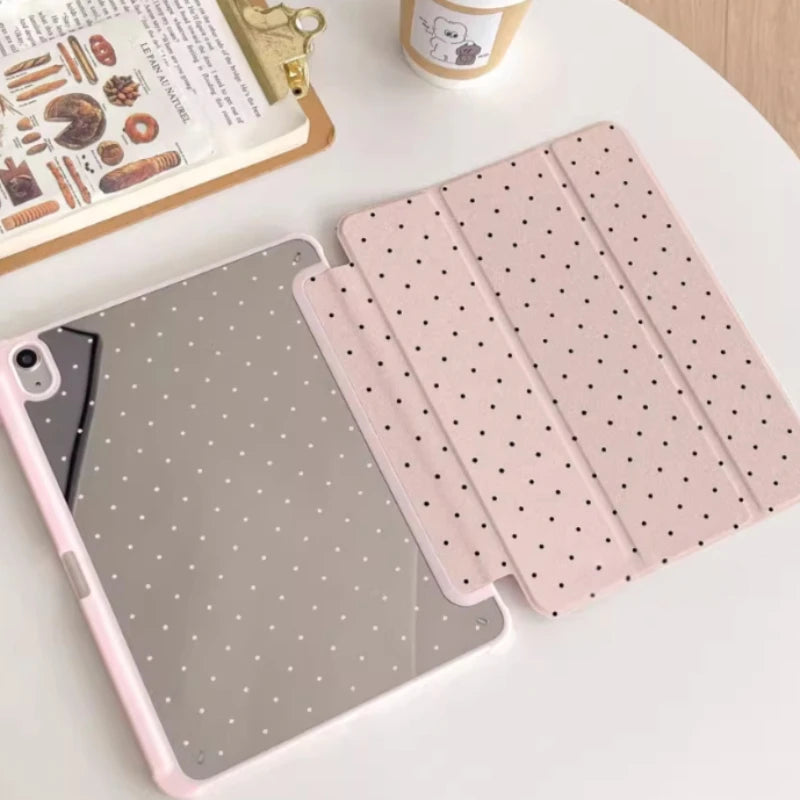 Black Polka Dot iPad Trifold Case Compatible with iPad Pro Air Mini Series