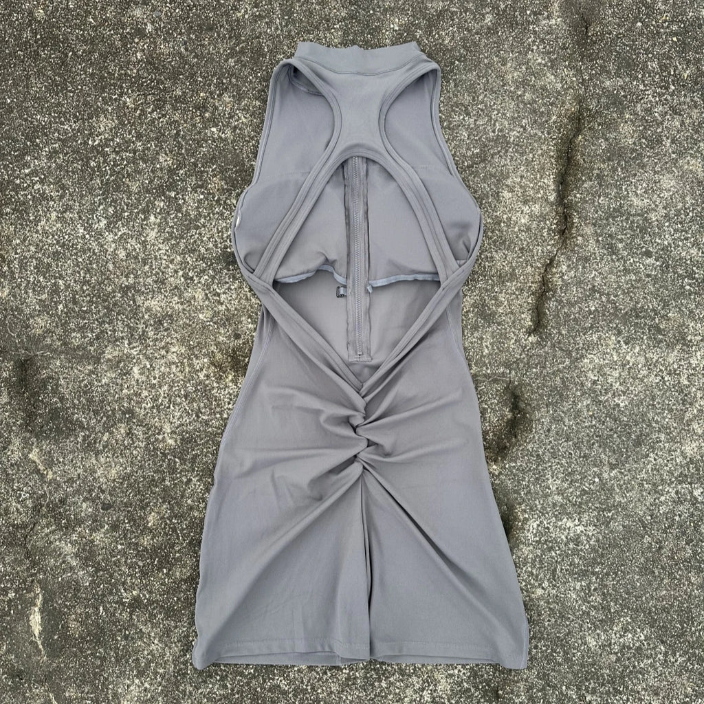 Women Scrunch Back Yoga Jumpsuit Shorts Set Zipper Fitness Sportswear One Piece Outfit