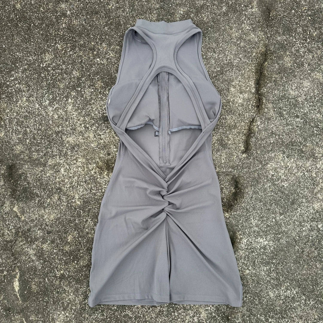 Women Scrunch Back Yoga Jumpsuit Shorts Set Zipper Fitness Sportswear One Piece Outfit