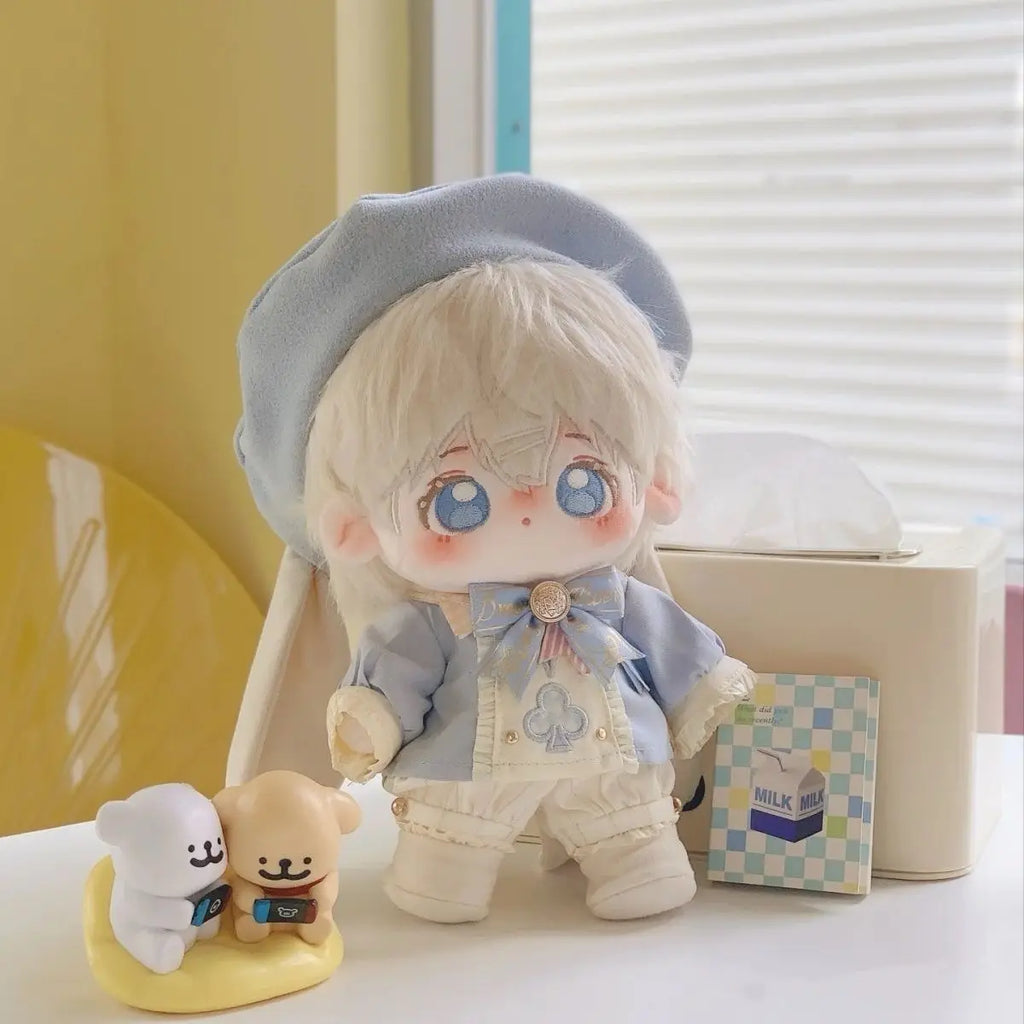 20cm Cotton Doll Clothes Blue School Outfit with Bunny Ear Hat