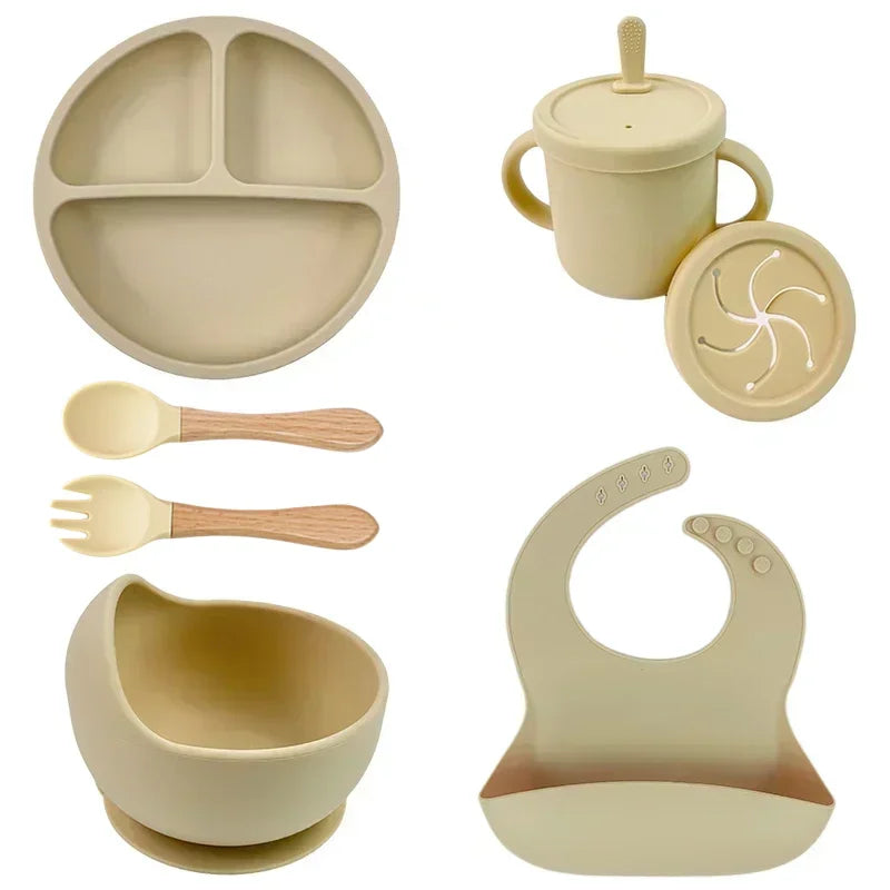 Silicone Baby Feeding Set Suction Plate Bowl Straw Cup