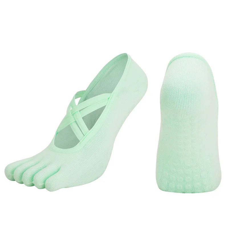 Women Anti Slip Pilates Five Toe Yoga Socks Silicone Grip Cotton Fitness Socks 1–4 Pairs