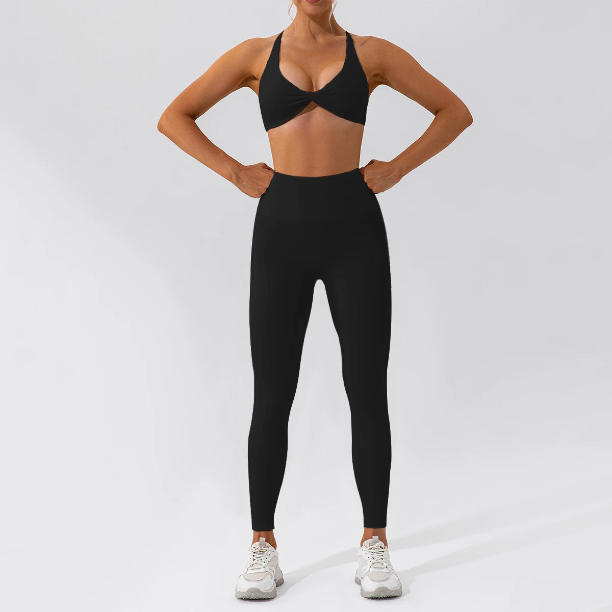 2PCS Seamless Yoga Set Women Long Sleeve Crop Top High Waist Leggings Workout Outfit