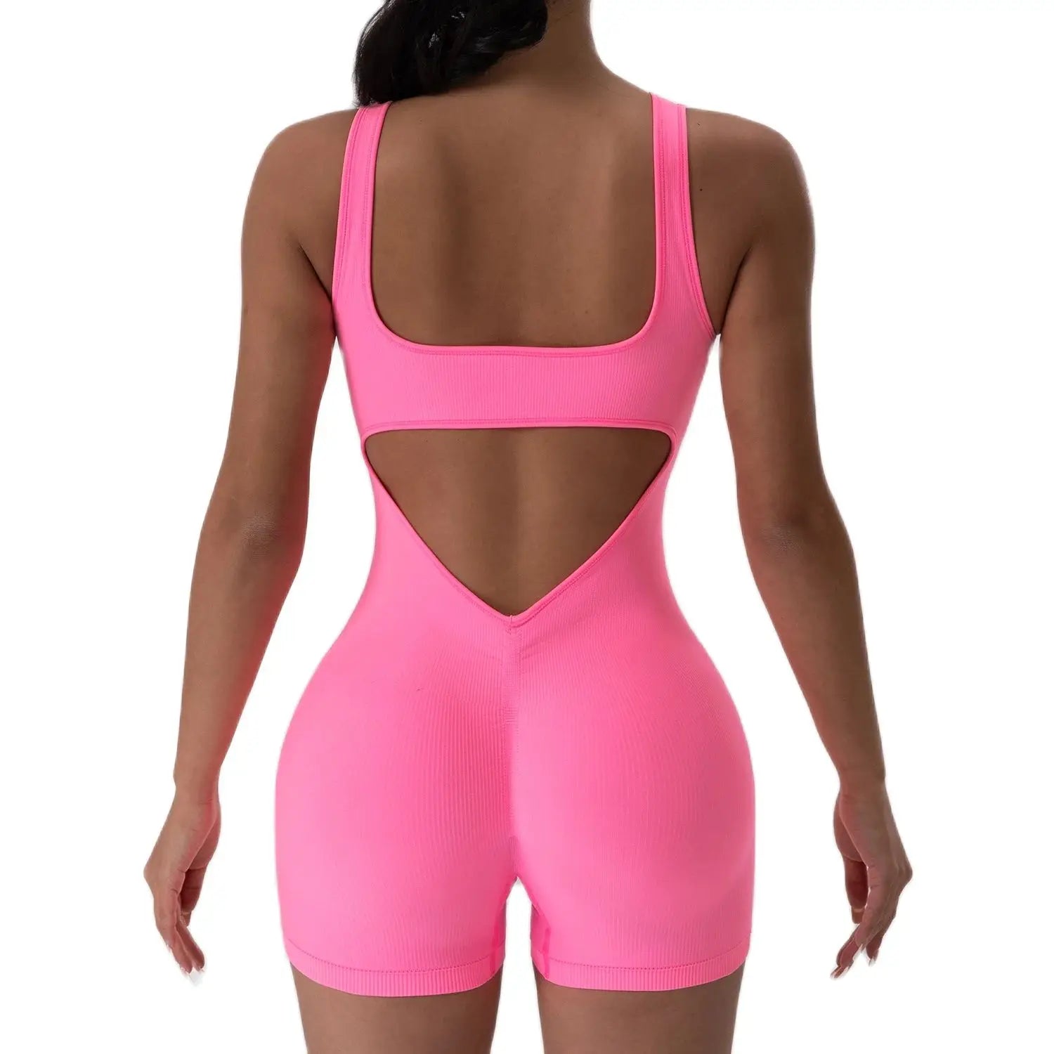 Backless Gym Romper Women Seamless Scrunch Butt Workout Jumpsuit Fitness Bodysuit