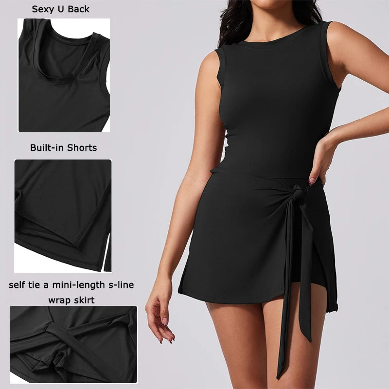 Women Tennis Dress with Built in Shorts Sleeveless Athletic Workout Skort Dress
