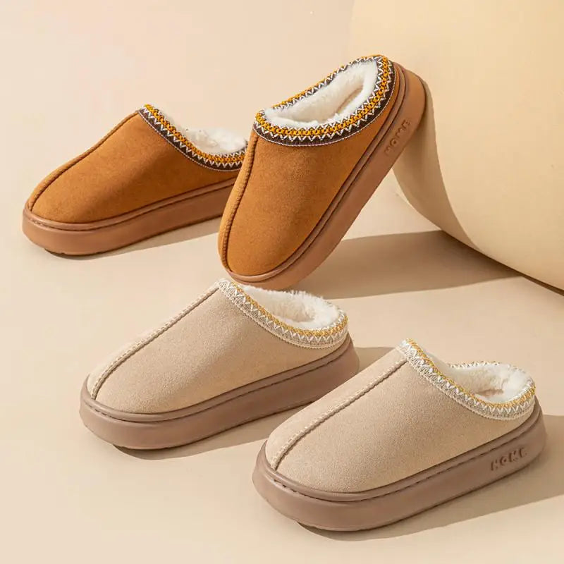 Platform Fluffy Slippers Warm Plush Thick Sole Cozy Indoor House Shoes for Women Winter Comfort Slides
