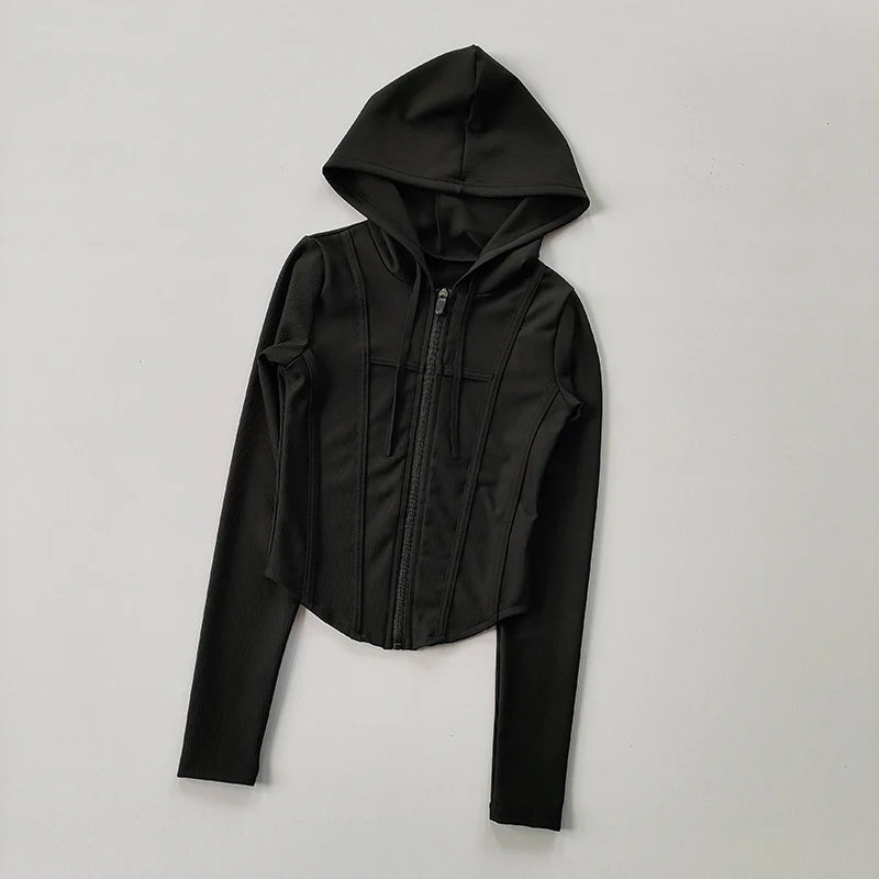 Women’s Hooded Quick Dry Sports Jacket Long Sleeve Running Yoga Cardigan