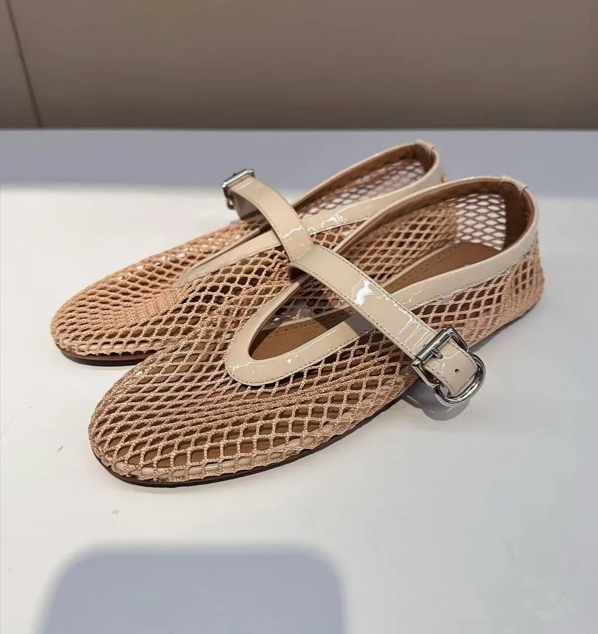 Women Fishnet Ballet Flats Mary Jane Shoes Spring 2026 Casual Flats