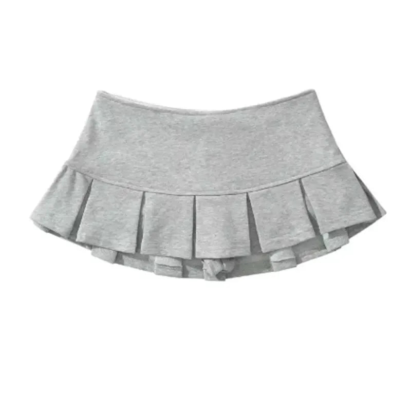 Y2K Pleated Mini Skirt Women Low Waist A-Line Vintage Skort Light Grey Summer