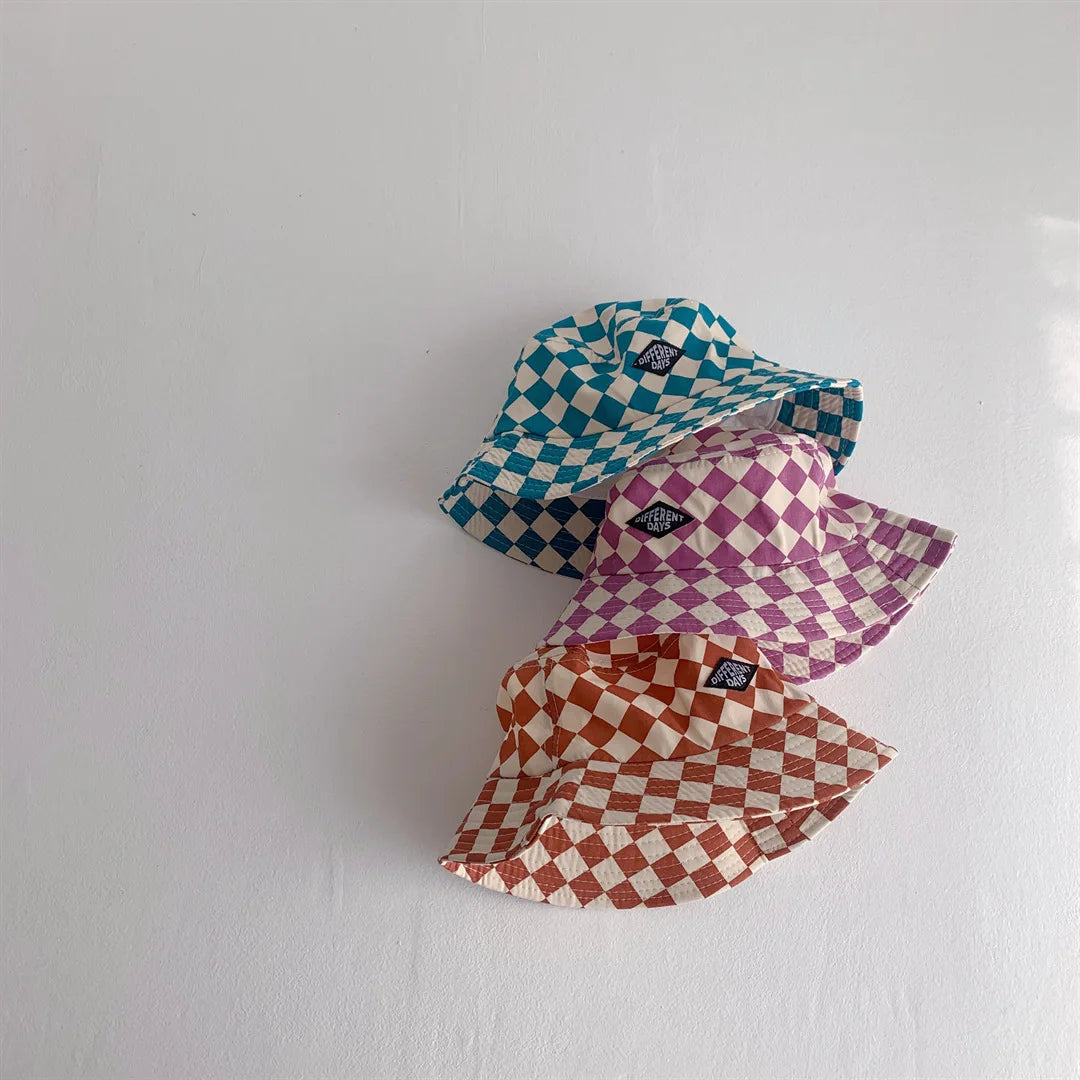 Kids Checkerboard Bucket Hat Cute Plaid Sun Hat for Boys & Girls