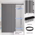 Magnetic Foldable Shower Curtain Linen Waterproof Walk In Bath Curtain