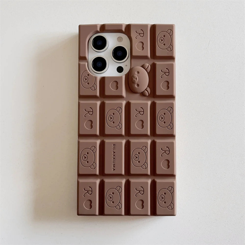 3D Chocolate Rilakkuma Cute Bear Wrist Strap iPhone Case