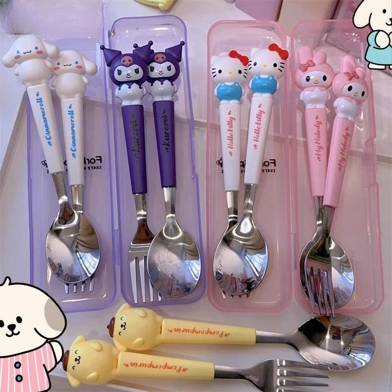 Hello Kitty Cinnamoroll Stainless Steel Spoon Fork Set Cartoon Tableware