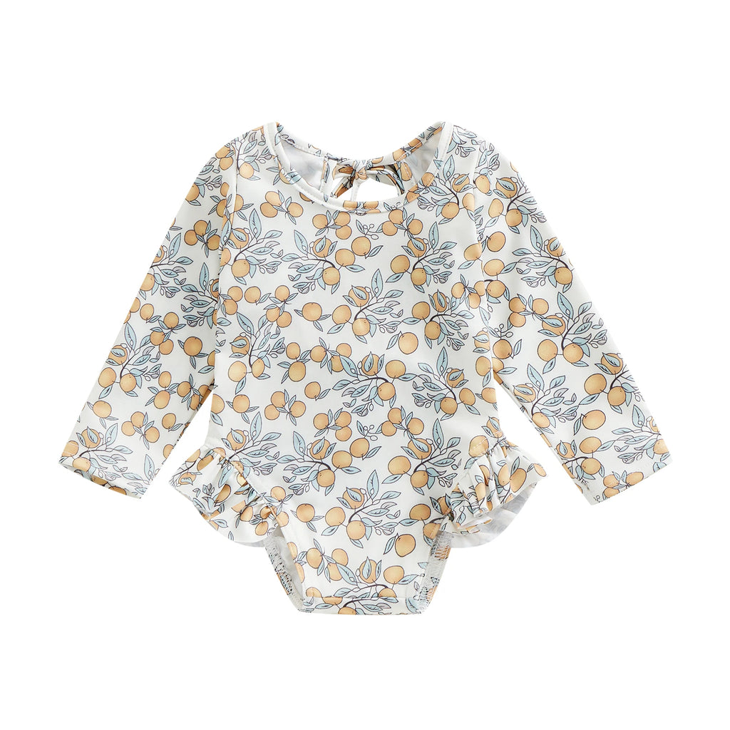 Baby Girls Floral Ruffle Long Sleeve Swimsuit 0 to 4 Years