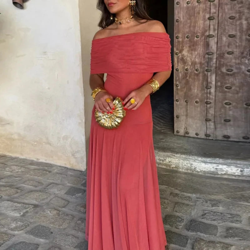 Strapless Mesh Maxi Dress for Women Slim Fit Party Dress