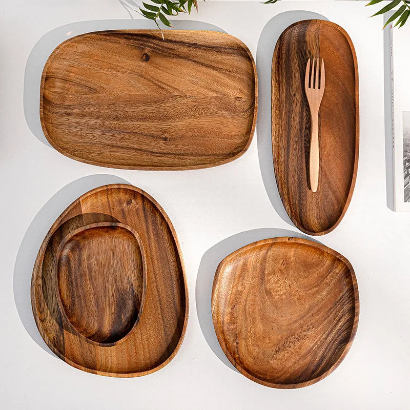 Wood Serving Tray Irregular Oval Plate Fruit Sushi Bread Dish Home Decor