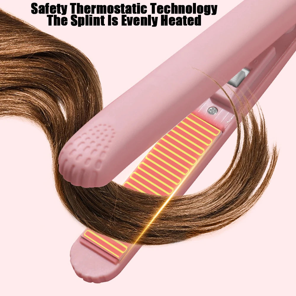 Pink Ceramic Flat Iron Hair Straightener Floating Plates Quick Heat Salon Curler Wand