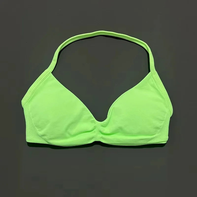 Seamless Strappy Sports Bra Halter Gym Top Women High Support Yoga Tank