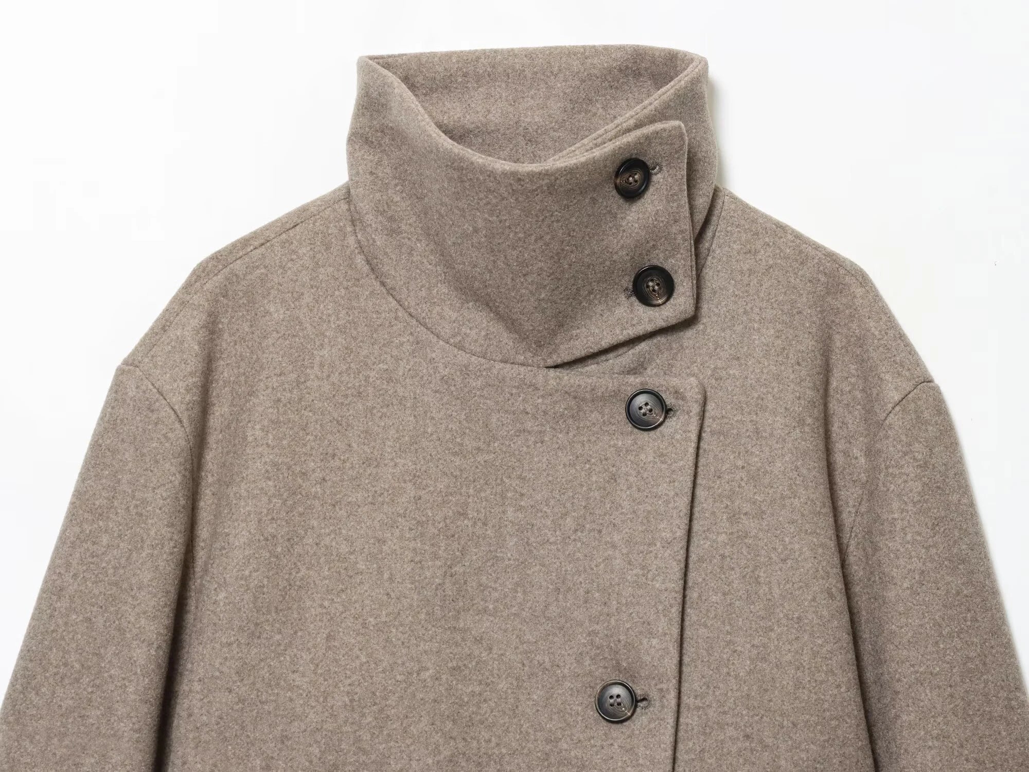 Women Loose Fit Stand Collar Coat Long Sleeve Buckle Casual Winter Jacket