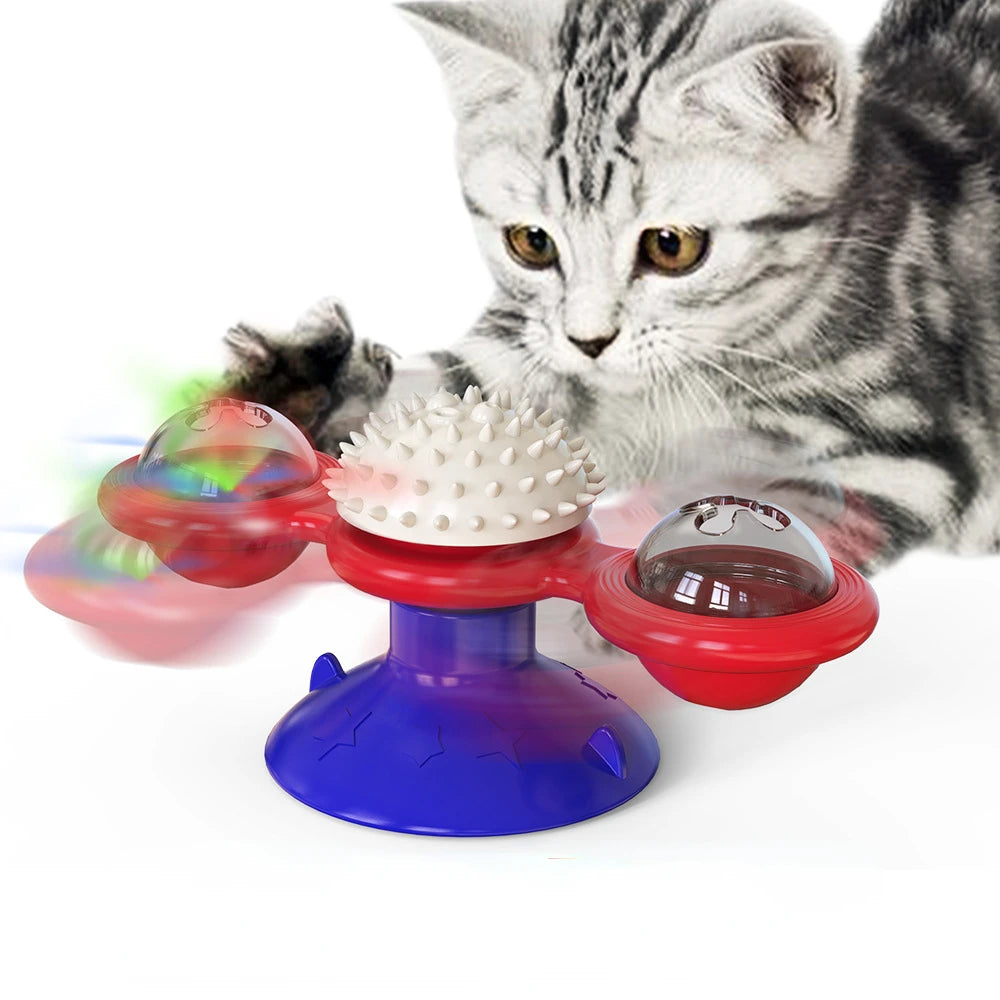 Interactive Windmill Cat Toy Rotating Puzzle Toy with Turntable for Cats