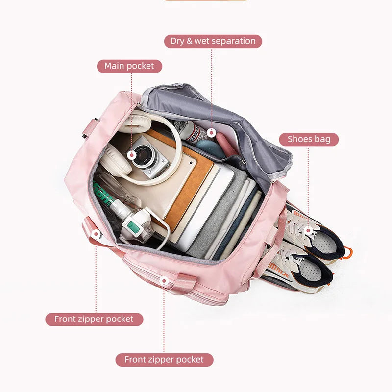 Waterproof Gym Bag Women Travel Duffel Wet Dry Swimming Shoulder Fitness Weekender Bag