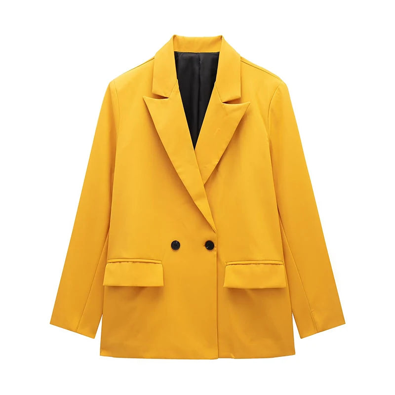Women Double Breasted Blazer with Pockets Vintage Office Jacket