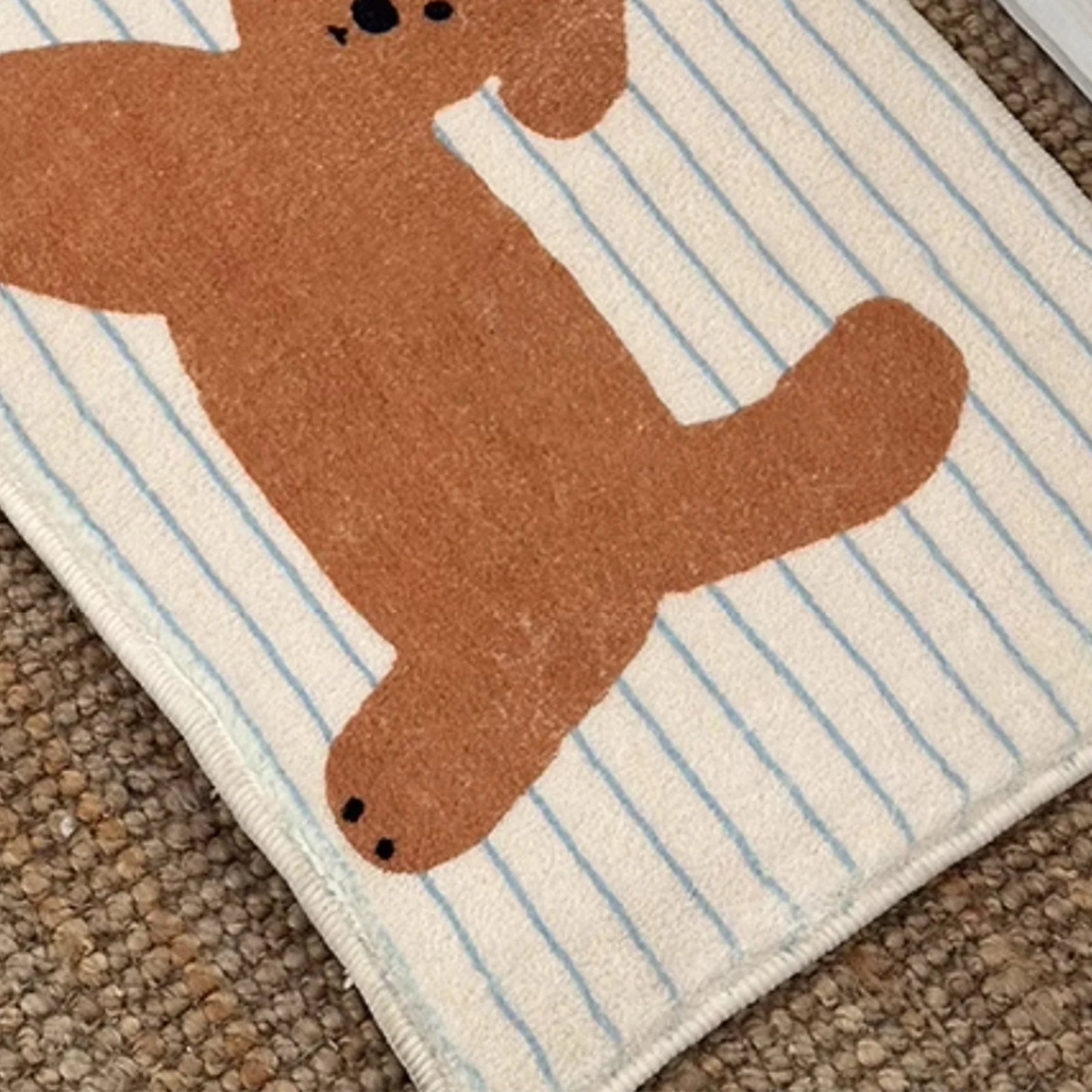 Striped Puppy Fleece Doormat Anti Slip Cute Bathroom Indoor Rug