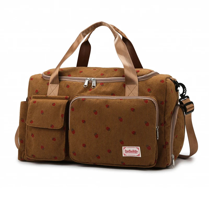 Corduroy Travel Tote Bag with Shoe Compartment