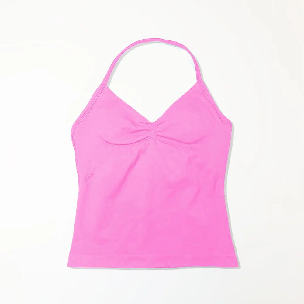 Longline Strappy Yoga Top Women Built In Bra Gym Fitness Halter Vest