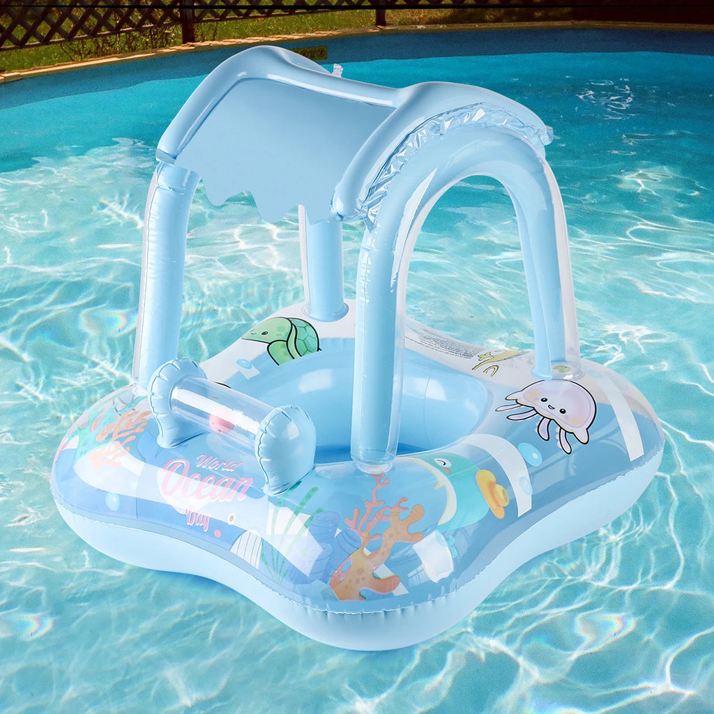 Baby Pool Float with Canopy Toddler Swimming Ring for Kids & Infants