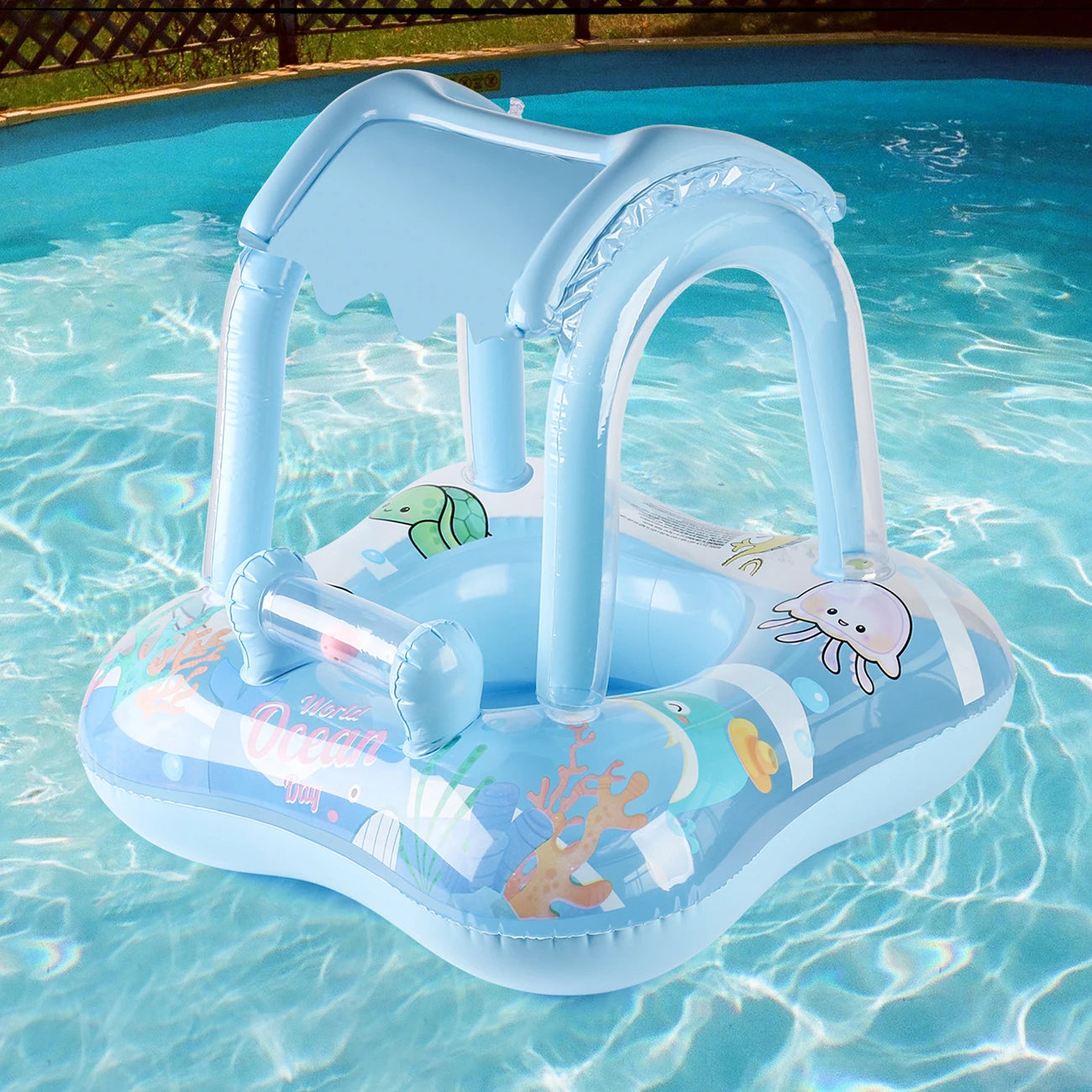 Baby Pool Float with Canopy Toddler Swimming Ring for Kids & Infants