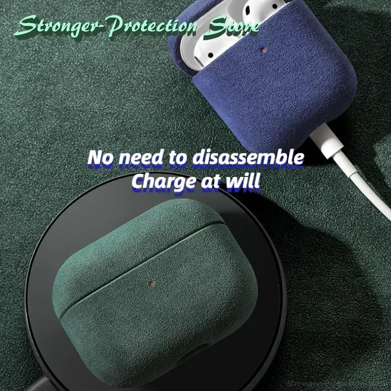 AirPods 4/Pro 2 Italian Suede Leather Case Premium Protective Cover Shockproof Sleeve
