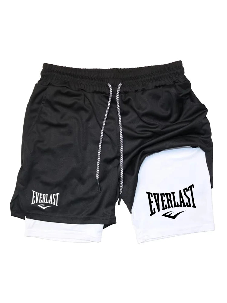 Men 2-in-1 Running Shorts Double Layer Gym Fitness Training Jogging Sport Shorts