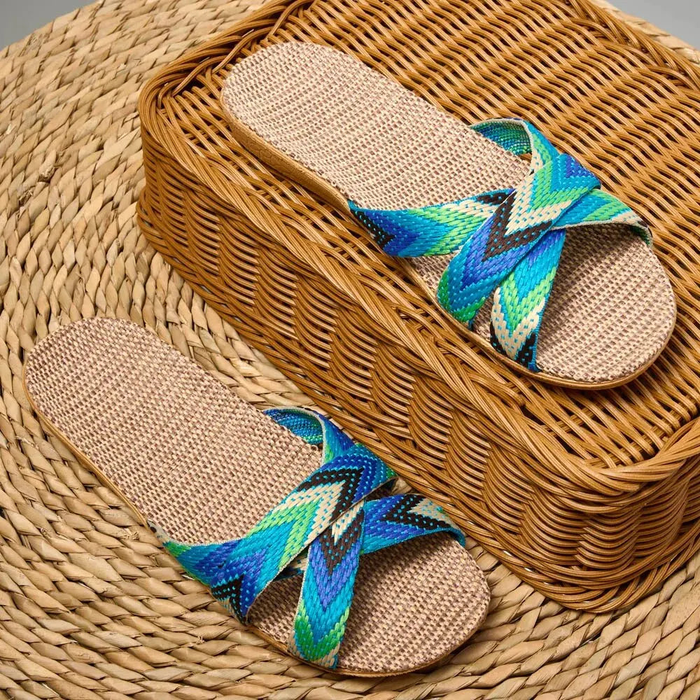 Women Linen Slippers Lightweight Indoor Home Sandals Non Slip Summer Comfortable Flat Slides Casual House Shoes