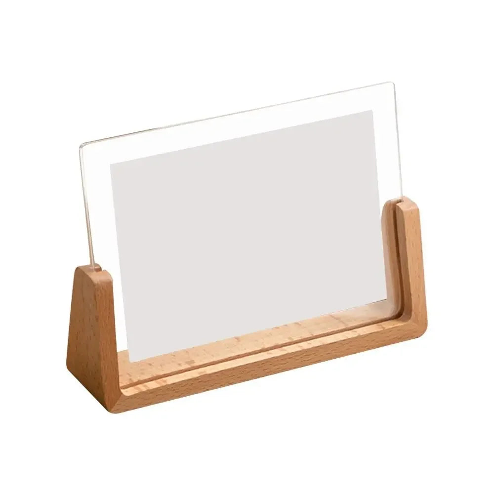 Acrylic U Shape Photo Frame Wooden Base Desktop Frame for Wedding Office Decor