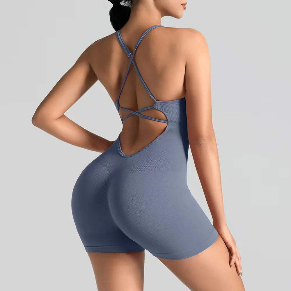 Women Seamless Yoga Jumpsuit Backless Workout Bodysuit Butt Lifting Gym Romper