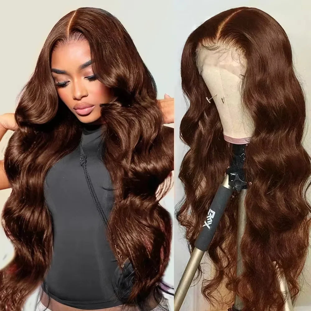 Chocolate Brown Body Wave Wig – HD Lace Front Human Hair Glueless Wig