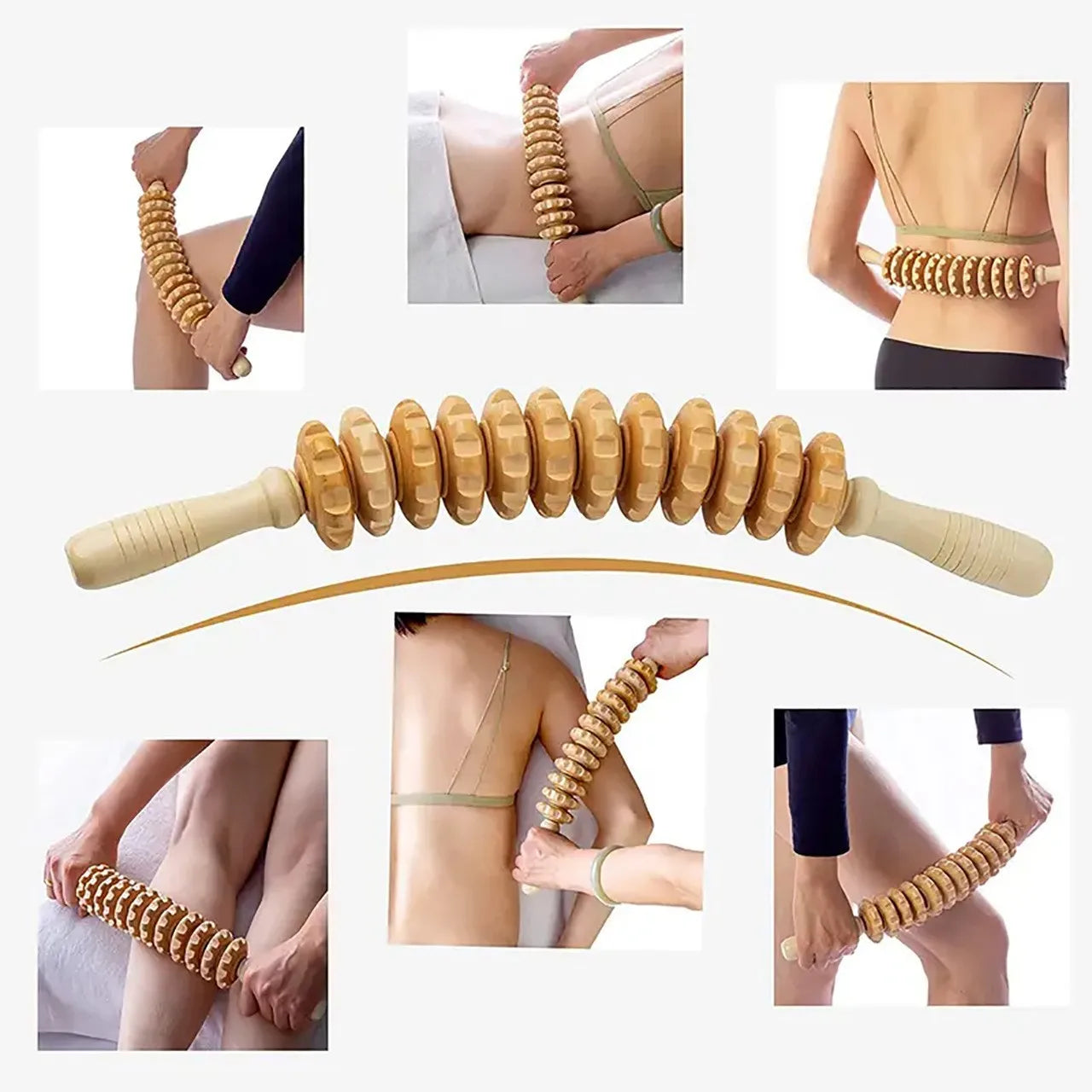 Wood Body Massage Roller Anti Slip Handle for Arms Legs Back Muscle Relaxation