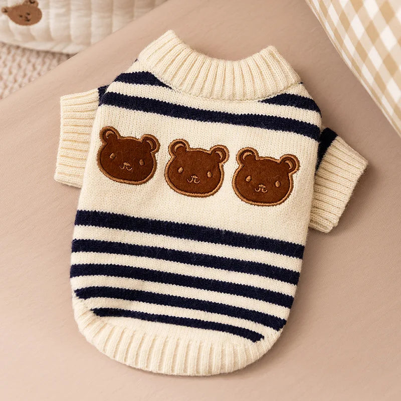 Bear Print Dog Knitted Sweater Warm Coat for Small Dogs