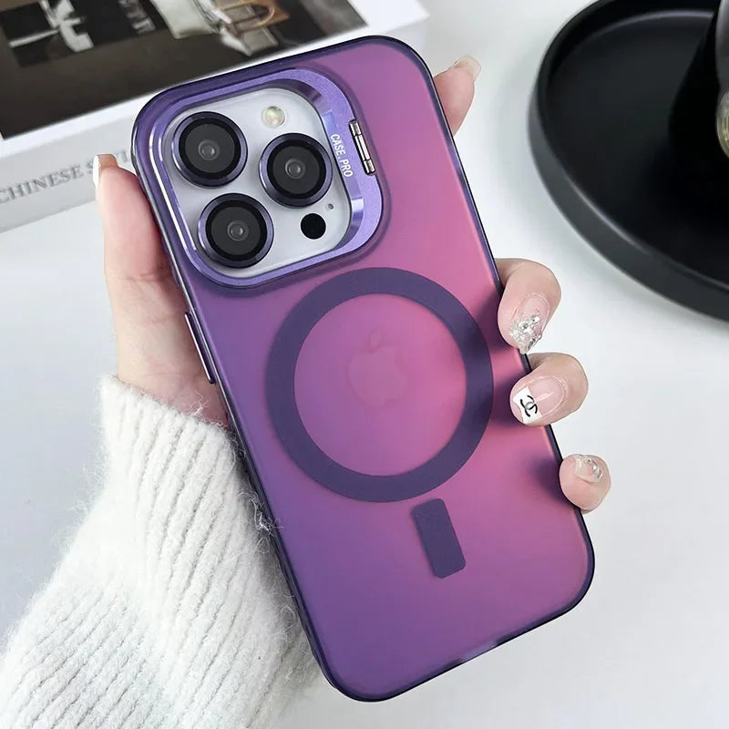 Color Change MagSafe Magnetic Metal Stand Lens Protection iPhone Case