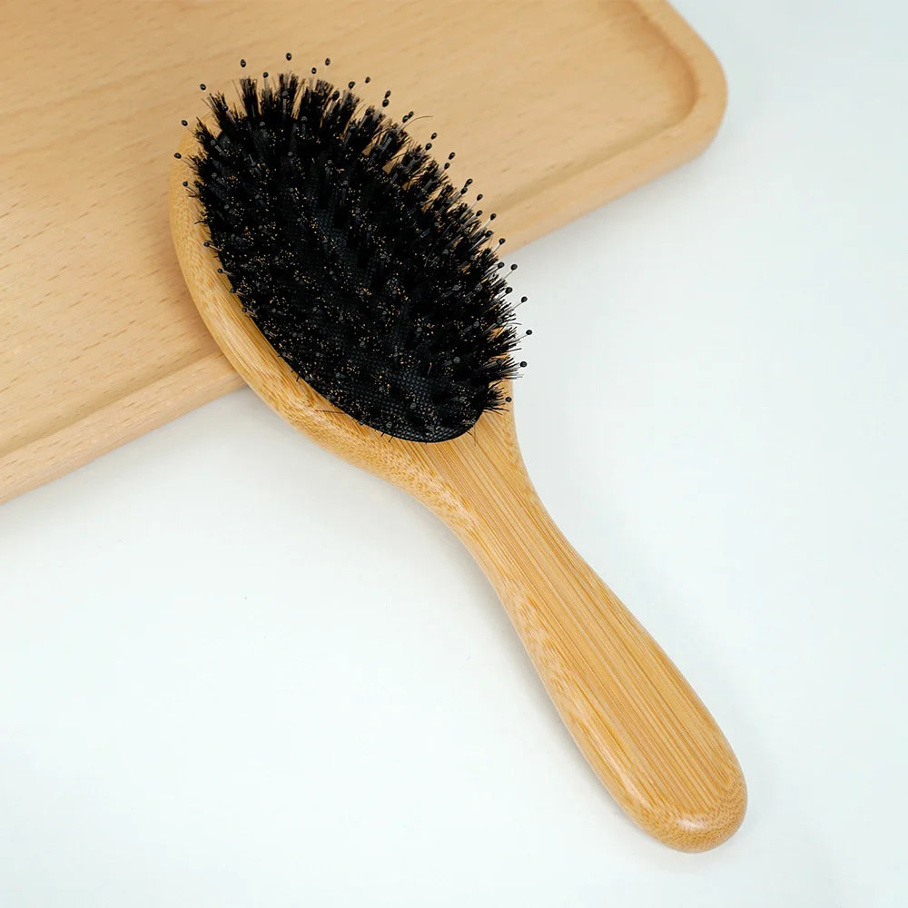 Bamboo Boar Bristle Hair Brush Air Cushion Scalp Detangling Comb